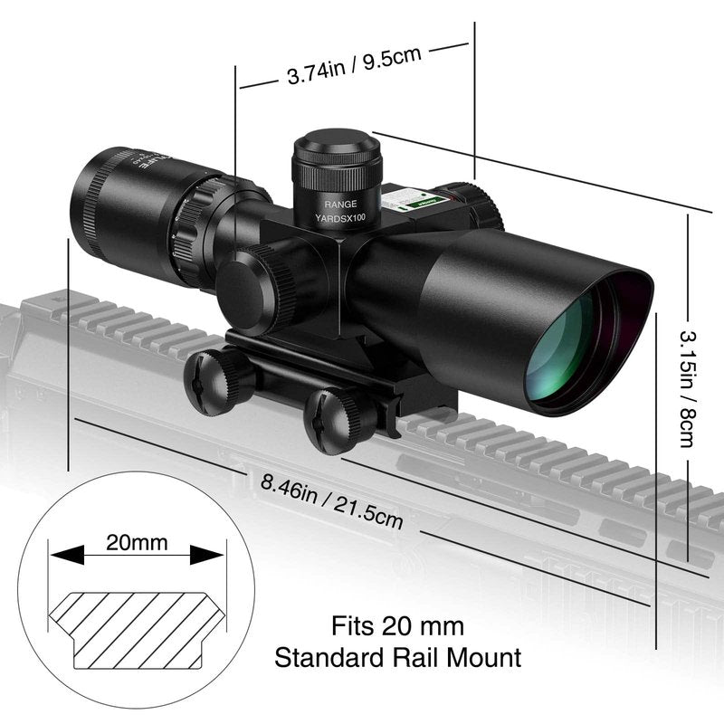 CVLIFE 2.5-10x40 Dual Illuminated Mil-dot Scope with Green Laser, Free 20mm Mount