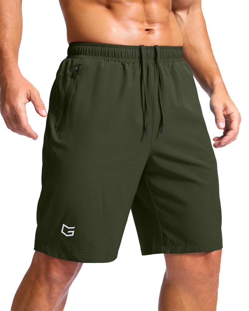 G Gradual Men's Athletic Running Shorts with Zipper Pockets Quick Dry 7"/ 5"/ 9" Workout Gym Shorts for Basketball Hiking(Olive,9S)