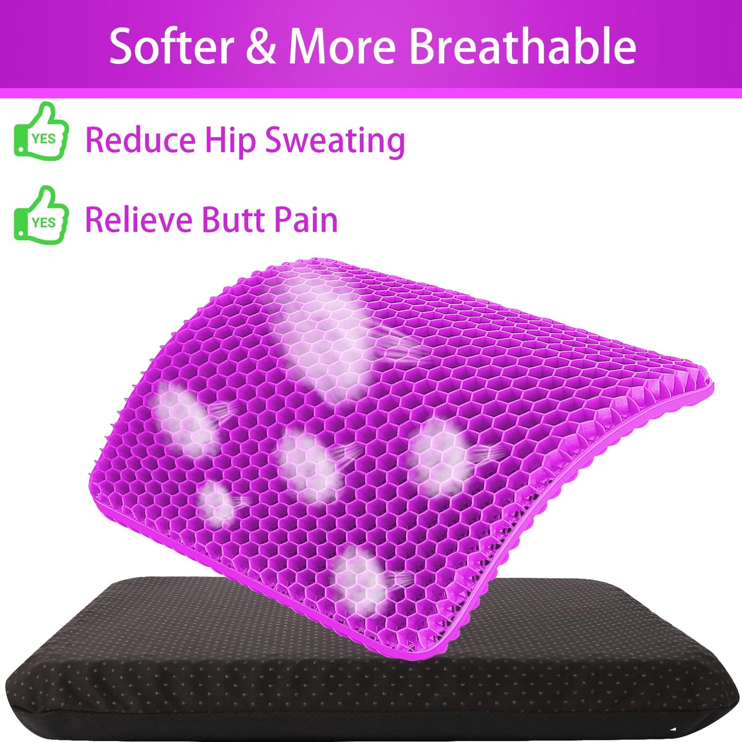 KYSMOTIC Gel Seat Cushion for Long Sitting (Super Large & Thick), Soft & Breathable, Gel Cushion for Wheelchair, Gel Chair Cushion for Hip Pain, Gel Seat Cushion for Office Chair