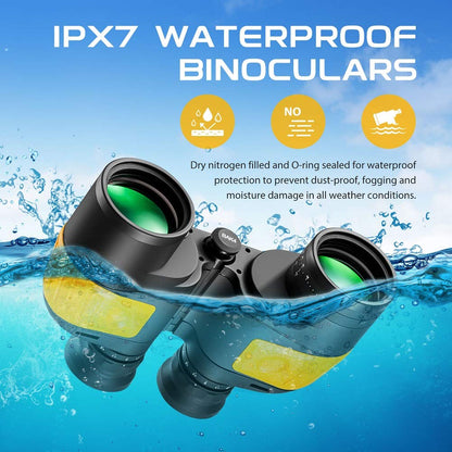 Hooway 7x50 Waterproof Fogproof Military Marine Binoculars w/Internal Rangefinder & Compass for Navigation,Boating,Fishing,and More