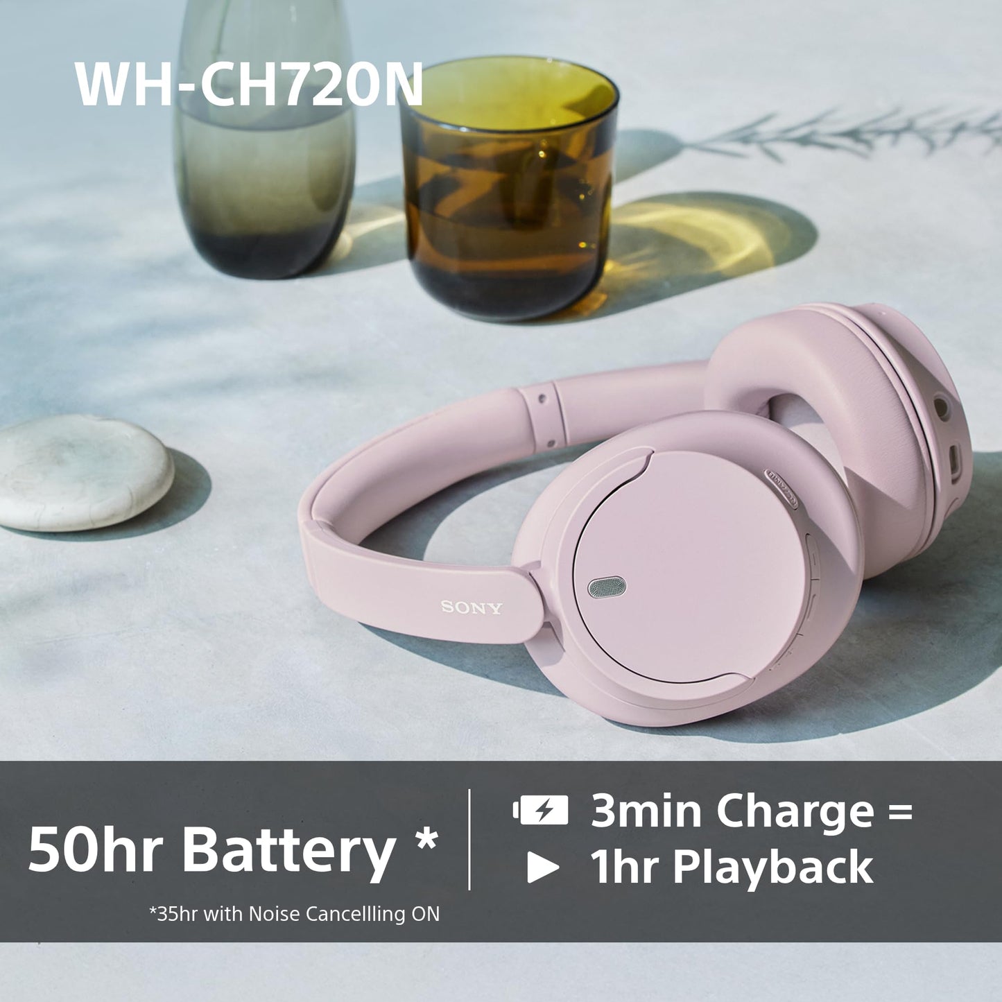 Sony WH-CH720N Wireless Bluetooth Noise Cancelling Over-Ear Headphones, Ambient Sound Mode, Lightweight Design, up to 35 hr battery life, iOS & Android - Black