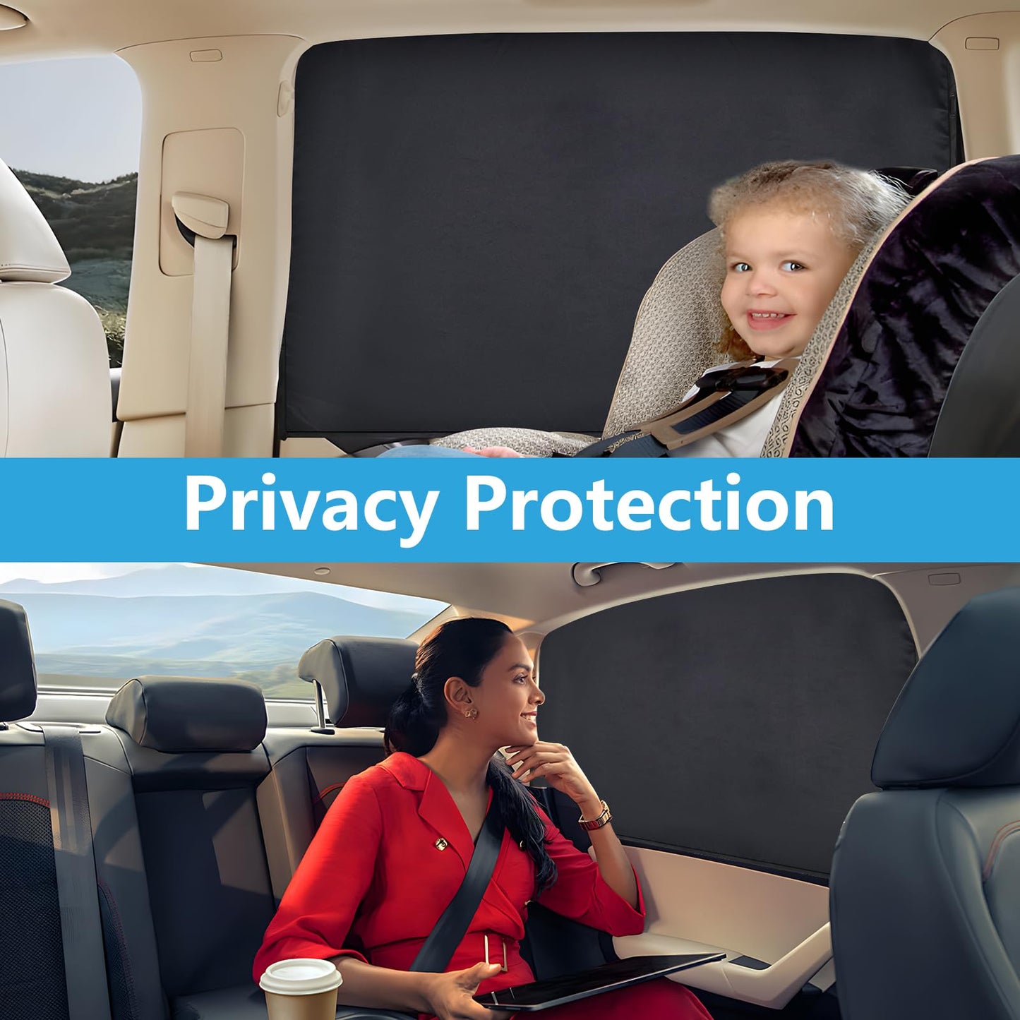 2 Pack Magnetic Car Window Shades for Baby Privacy Curtains with UV Rays Protection Car Sunshades for Blockout, Opaque, Camping, for Children/Kids/Pets/Adults