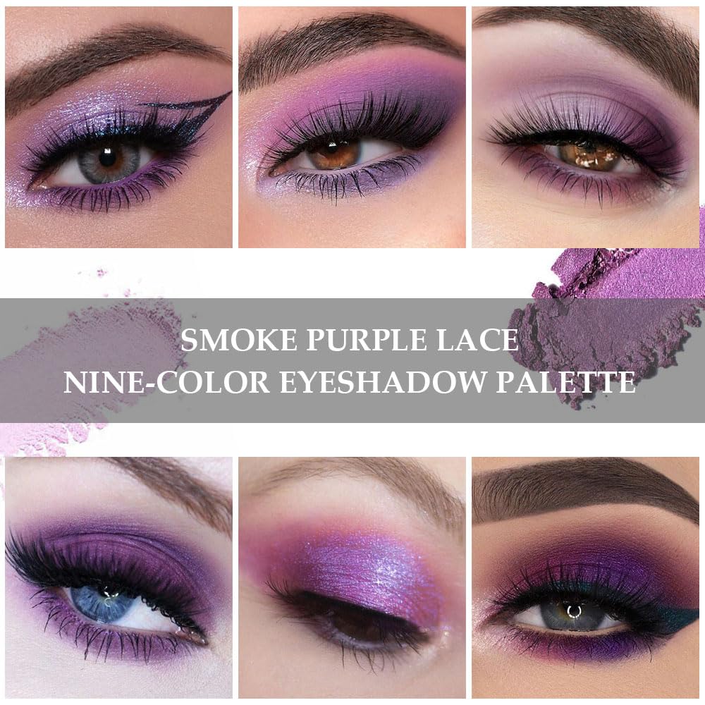 ORANOT 9Colors Eye Shadow Palettes Makeup,Dark Purple Plum Lavender Mauve Black Smoky Eyeshadow Palette for Older Women Natural Powde Eye Shadows Waterproof Long Lasting Naturing-Looking
