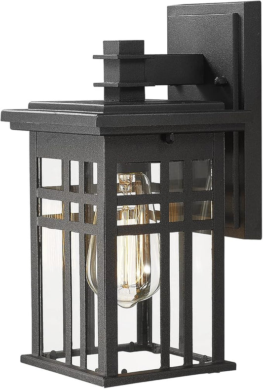 zeyu 1-Light Exterior Wall Mount Light Fixtures, Outdoor Wall Sconce Lantern in Black Finish with Clear Glass Shade, 20068B1