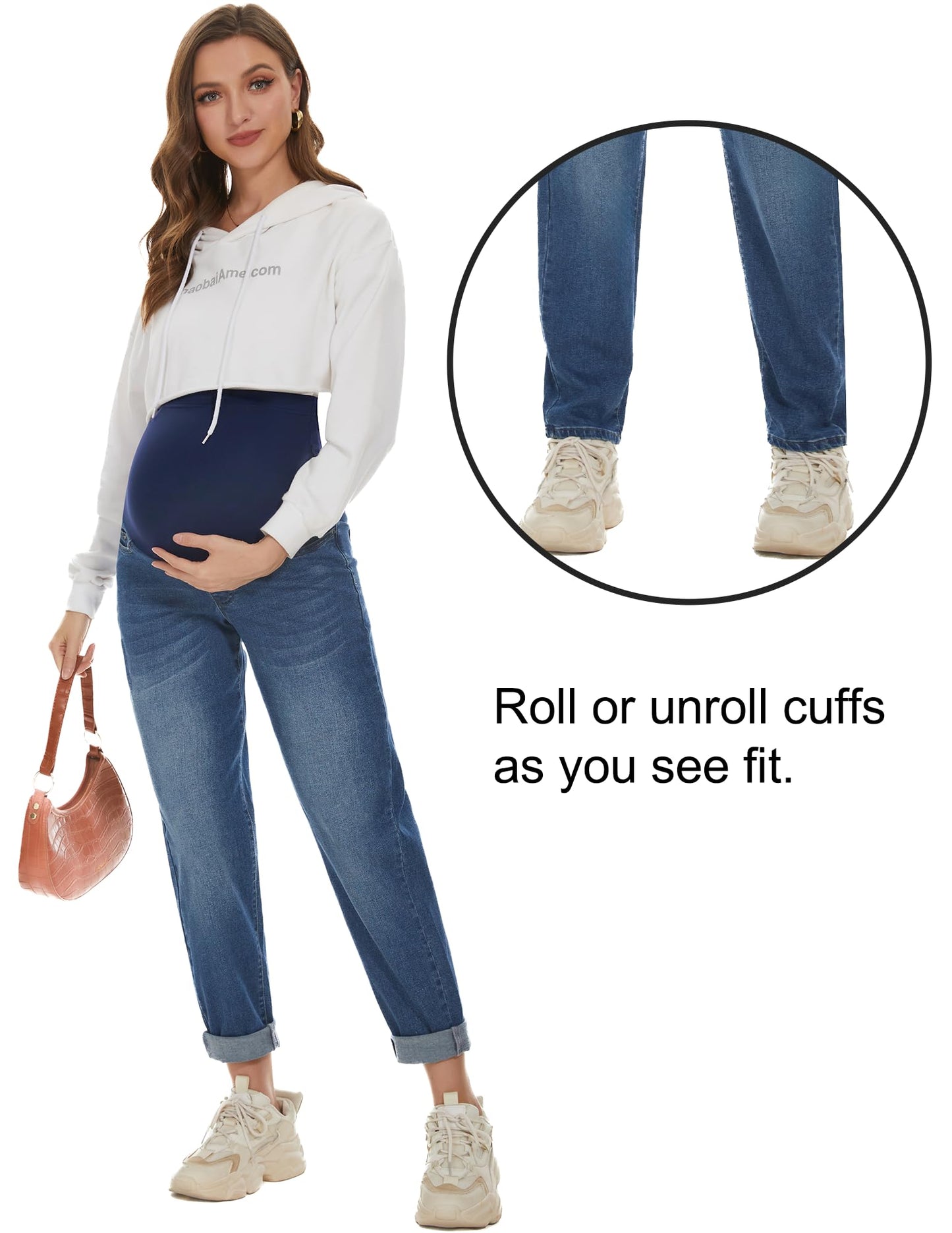 POSHGLAM Women's Maternity Jeans Over Belly Comfy Stretch Boyfriend Jeans Loose Pregnancy Pants, S-XXL, A02 Dark Blue, XL