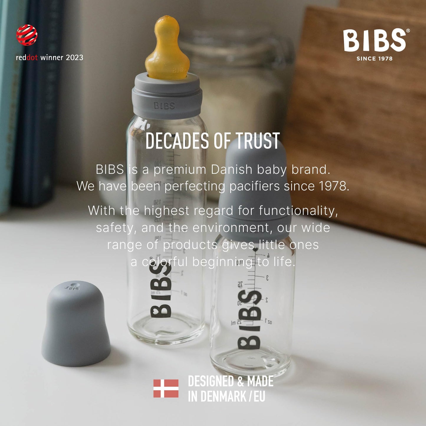 BIBS Baby Glass Bottle Complete Set 110 ml | BPA Free Natural Rubber | Made in Denmark | Ivory