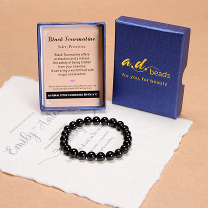 AD Beads Handmade Gemstone Stretch Elastic Bracelet Crystal Healing Reiki Nature's Beauty and Spiritual Essence Unisex (4mm, Black Tourmaline (Best protection))
