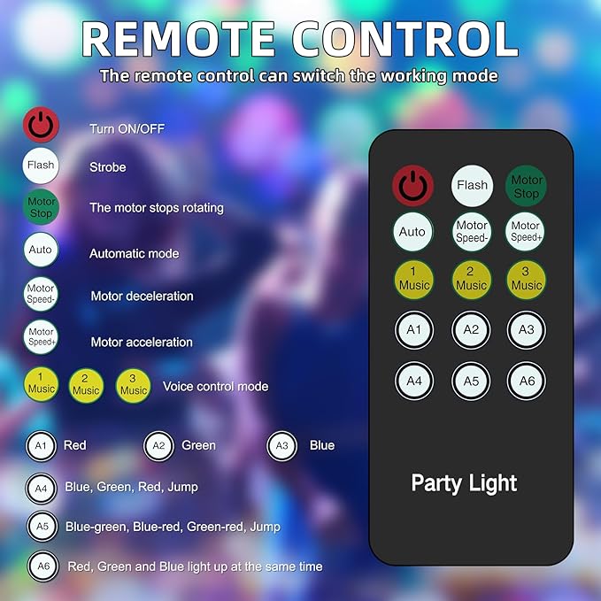 6-Color LED Crystal Party Light with 48 RGB Chasers: Sound Activated DJ Disco Ball & Strobe Stage Lights for Karaoke, Birthday, Christmas, Halloween Decor, Remote Included