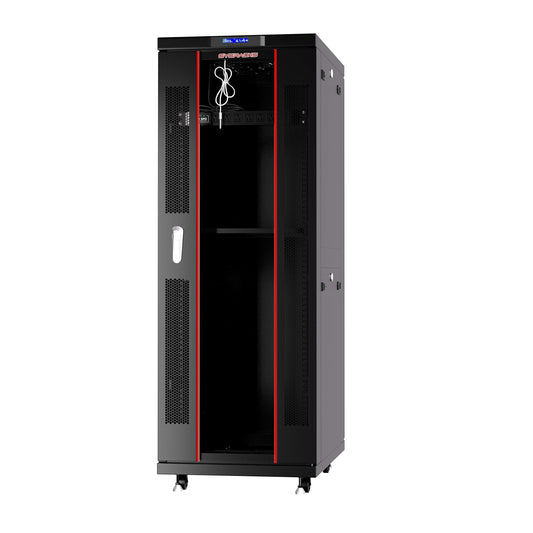 32U Home Server Rack Cabinet – 19" Floor Standing Network Rack, 32" Deep Homelab Rack with Locking Glass Door, Cooling Fans, PDU & Shelf for NAS, Router, Switch and AV Equipment