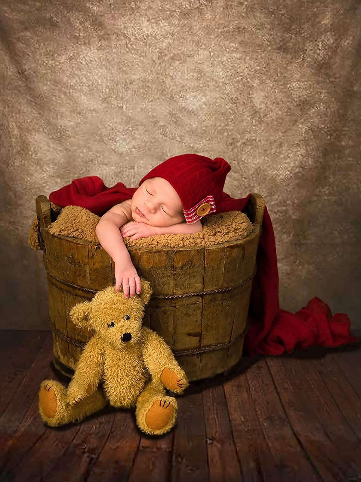 Allenjoy 5x7ft Soft Fabric Brown Wall with Wooden Floor Photography Backdrop Newborn Baby Photoshoot Abstract Portraits Photo Photographer Background Props