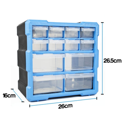 TekBox DIY Tool Bits Storage Organiser Unit - Workshop Parts Craft Box Cabinet (12 Drawer)