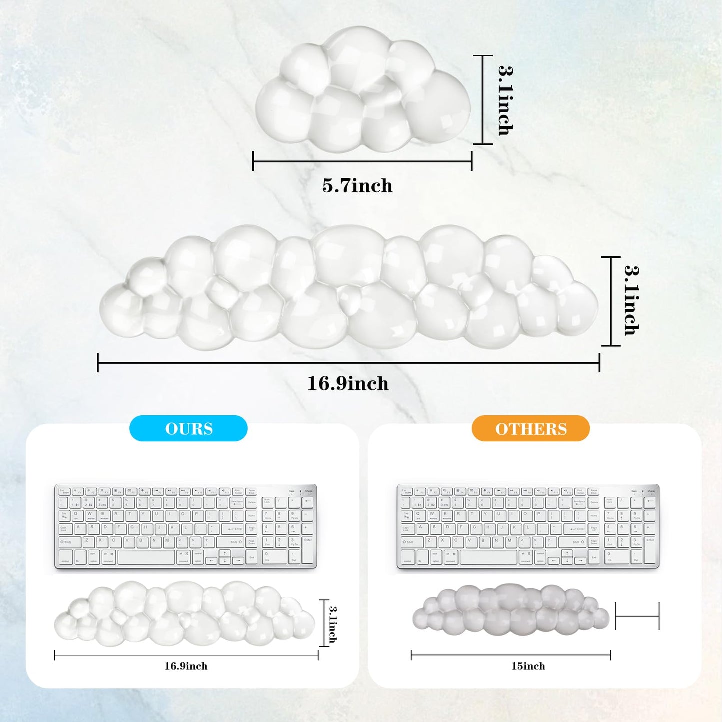 Gel Cloud Keyboard and Mouse Wrist Rest, Cute Wrist Support and Arm Support Keyboard Rest for Keyboard and Mouse Typing Pain Relief，Suitable for Office/Computer/Laptop/Gaming（White）