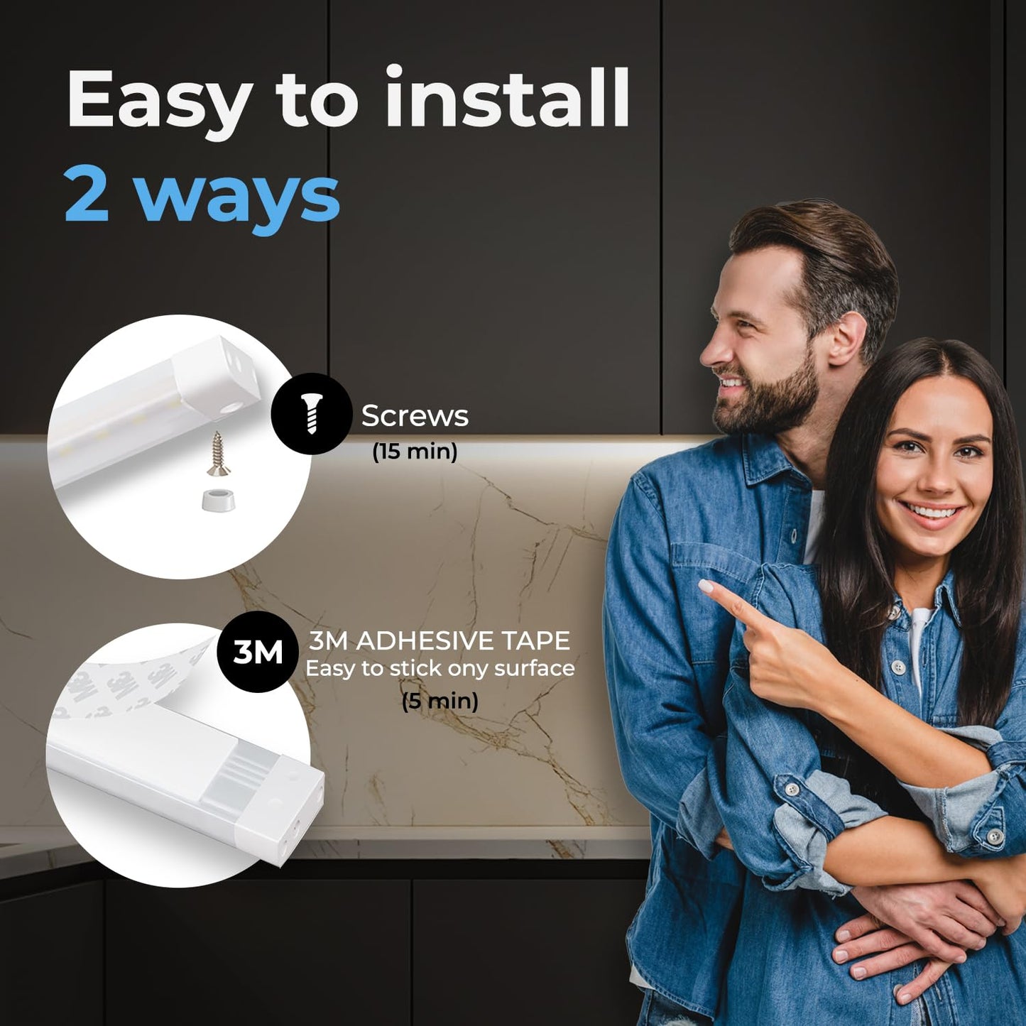 EShine Hand Wave Activated Under Cabinet LED Lighting Kit, Dimmable, 6-Pack 7 in - Touchless Dimming Control, White Under Counter Lights for Kitchen, Garage, Office, Desk - Warm White (3000K)