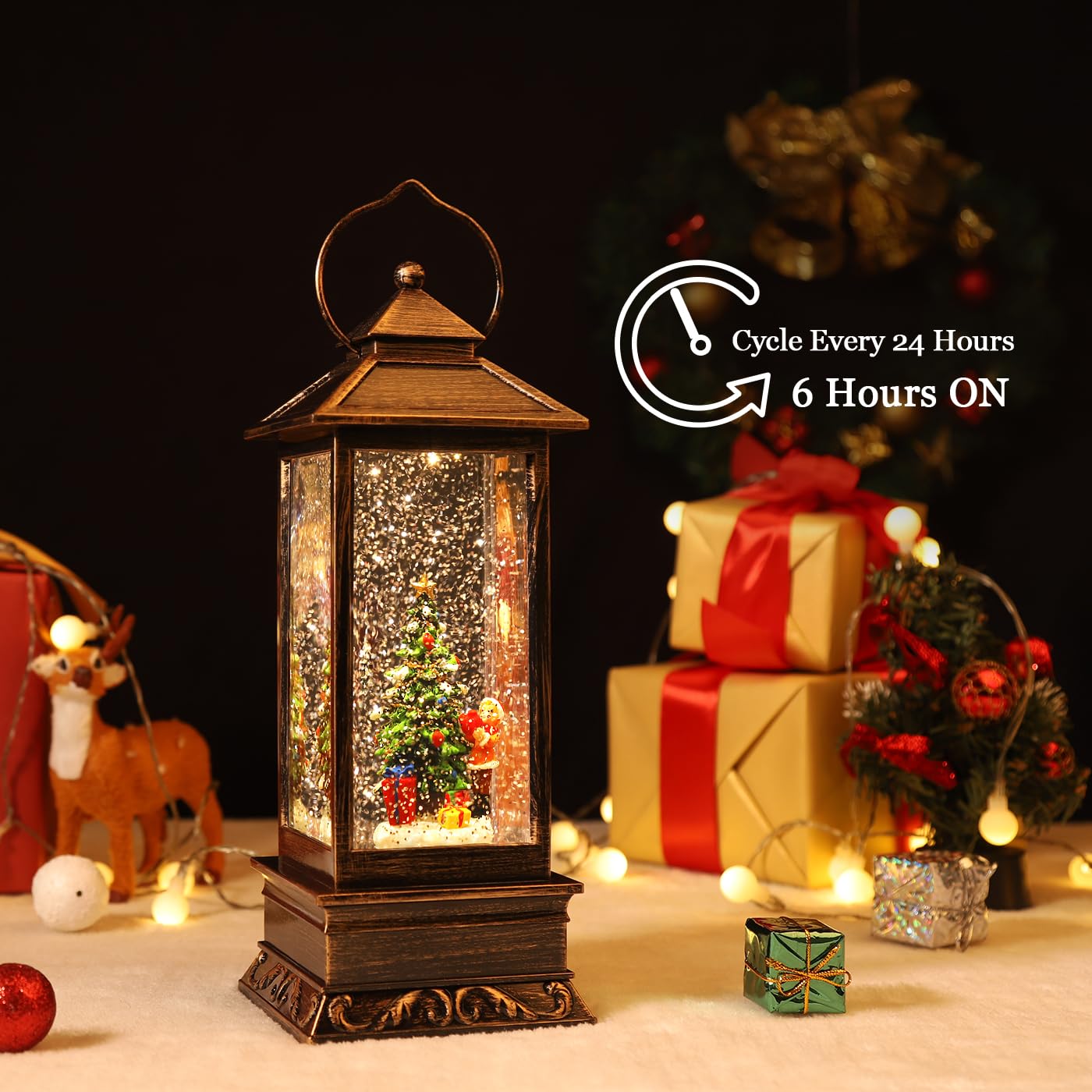 Christmas Snow Globe Lantern Crystal Glitter Lantern Features 8 Songs and 6-Hour Timer Function Ideal for Holiday Decorations and Gifts USB and Battery-Powered Snow Globe (Christmas Tree)