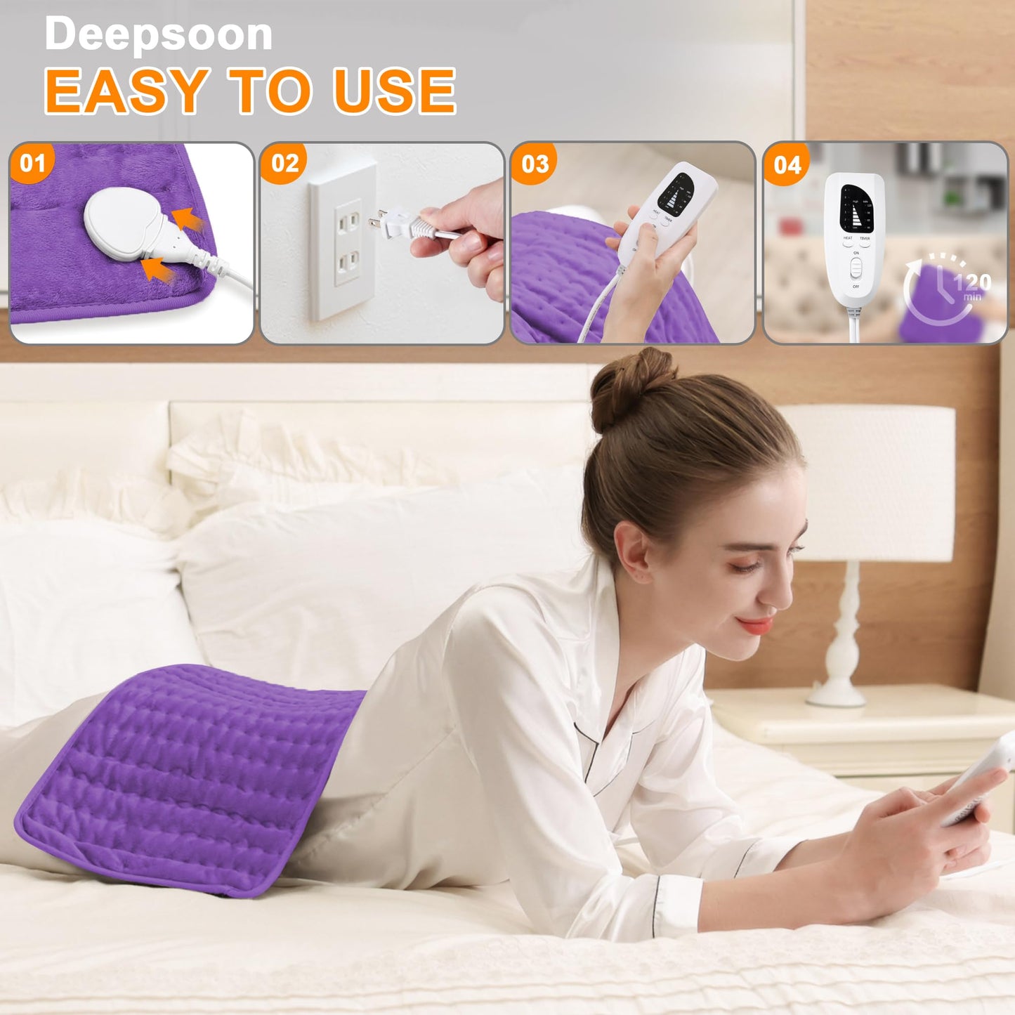 Heating Pad,Electric Heating Pads for Back,Neck,Abdomen,Moist Heating Pad for Shoulder,Knee,Arms,Legs,Dry/Moist Heat & Auto Shut Off,Birthday Gifts for Men and Women(Light Gray, 24''×12'')