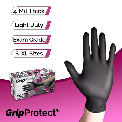 GripProtect® Precise Black Nitrile Gloves, Exam, 4 Mil, Food, Home, Cleaning, Medical/Dental, Tattoo (Large, 100)