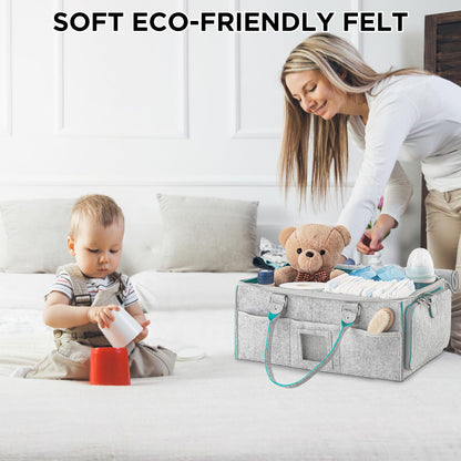 HBlife Baby Diaper Caddy Organizer, Nursery Storage Bin, 16" x 10" x 7" Large Portable Basket Shower Gift Newborn Essentials Baby Registry Must Haves Items-Green