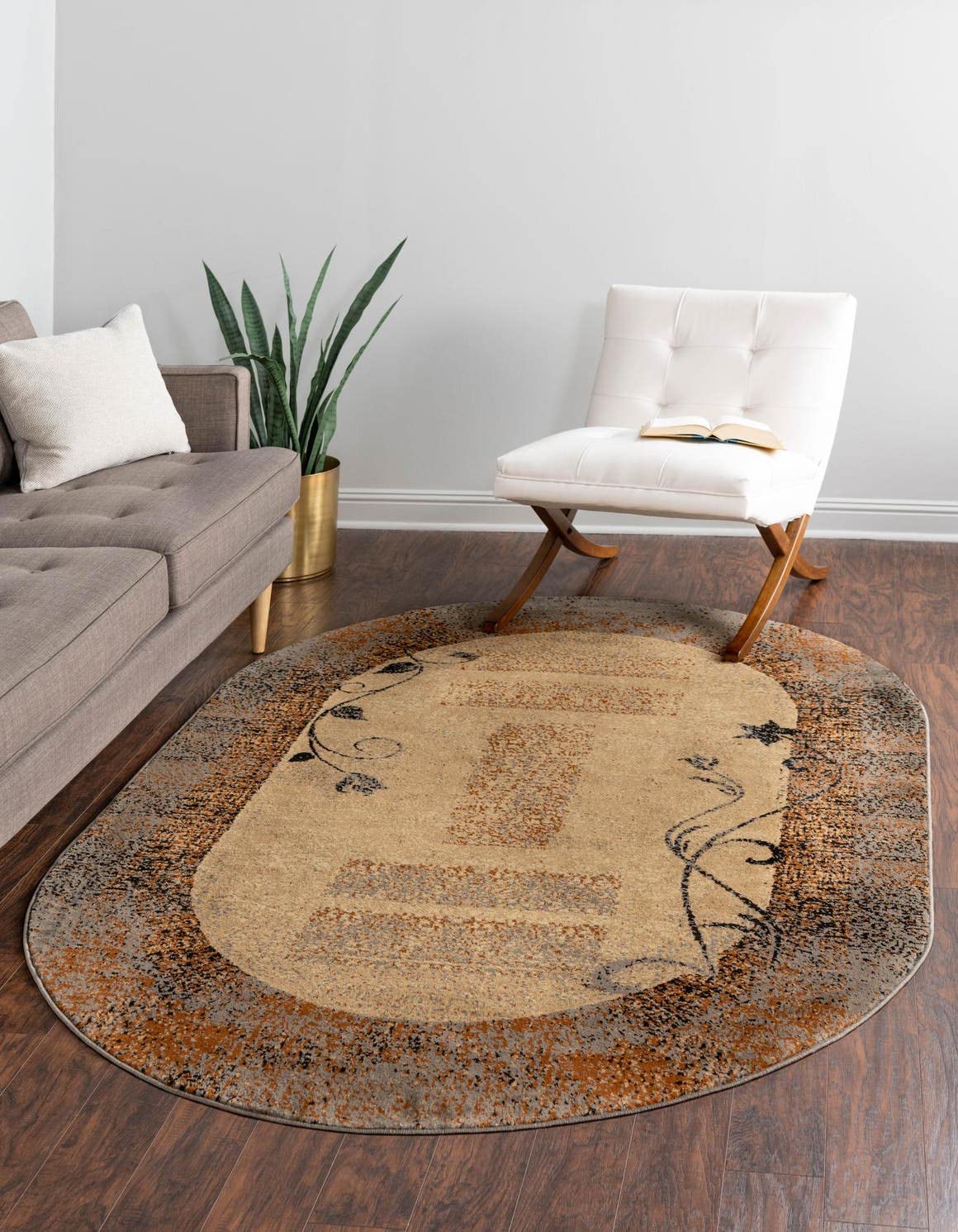 Unique Loom Barista Collection Area Rug - Excelsa (4' 1" x 6' 1" Oval, Beige/Brown)