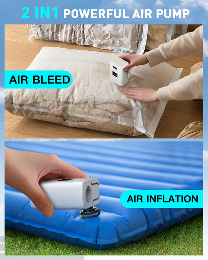 Air Pump for Inflatables Mini Air Mattress Pump Portable Electric Air Pump for Pool Floats,Swimming Rings, Sleeping Pads, Vacuum Storage Bags 5X with 5000mAh Battery & Light, USB Rechargeable
