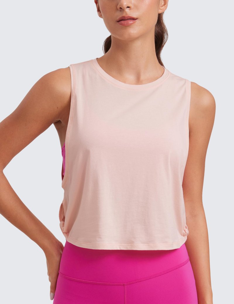 CRZ YOGA Pima Cotton Large Armhole Tank Tops for Women - Workout Sport Athletic Yoga Running Gym Loose Crop Sleeveless Shirts Marshmallow Pink Medium