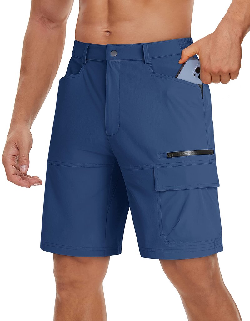 TACVASEN Mens Hiking Cargo Shorts Casual Golf Dress Shorts Hiking Lightweight Quick Dry Breathable Outdoor Summer Fishing Camping Blue 30