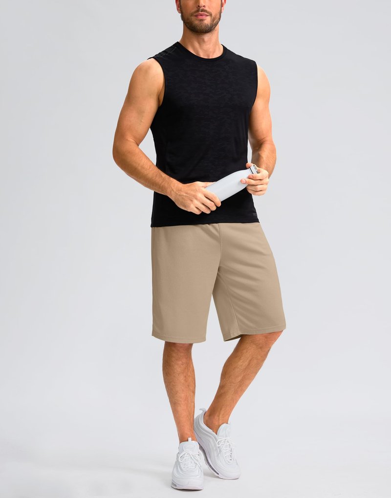 G Gradual Men's Athletic Shorts with Pockets 9" / 11" Long Basketball Shorts Lightweight Quick Dry Gym Workout Shorts for Men(Light Khaki,4XL)