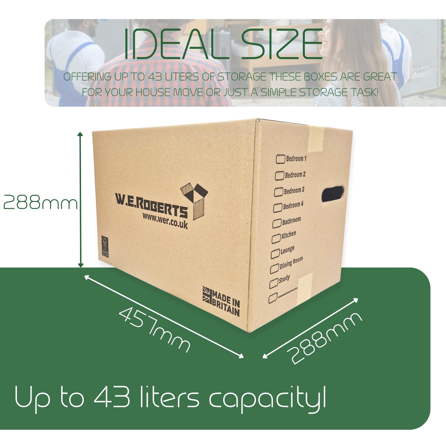 Moving Boxes x 20 Large Strong Cardboard Packing Boxes for Moving House – Ideal for Storage, Moving, and Packing 45.7cm x 28.8cm x 28.8cm with Carry Handles and Room List (20)