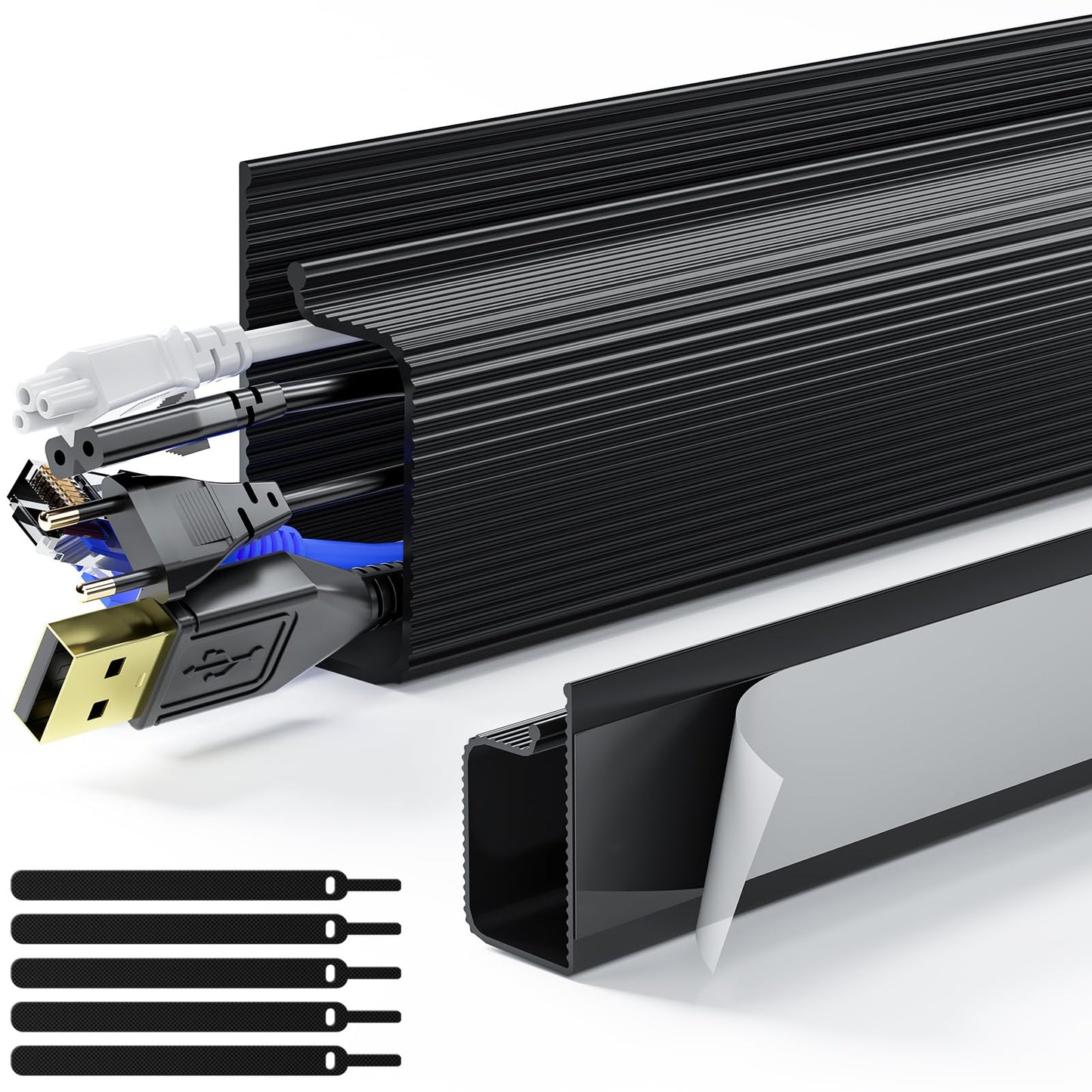 Delamu 2 Pack Safe & Tidy Cable Management Solution - Protect Kids & Pets with Home & Office Cable Management Under Desk,Cable Organizer, Cable Management Kit,Cord Organizer for Desk, 15.7inX2