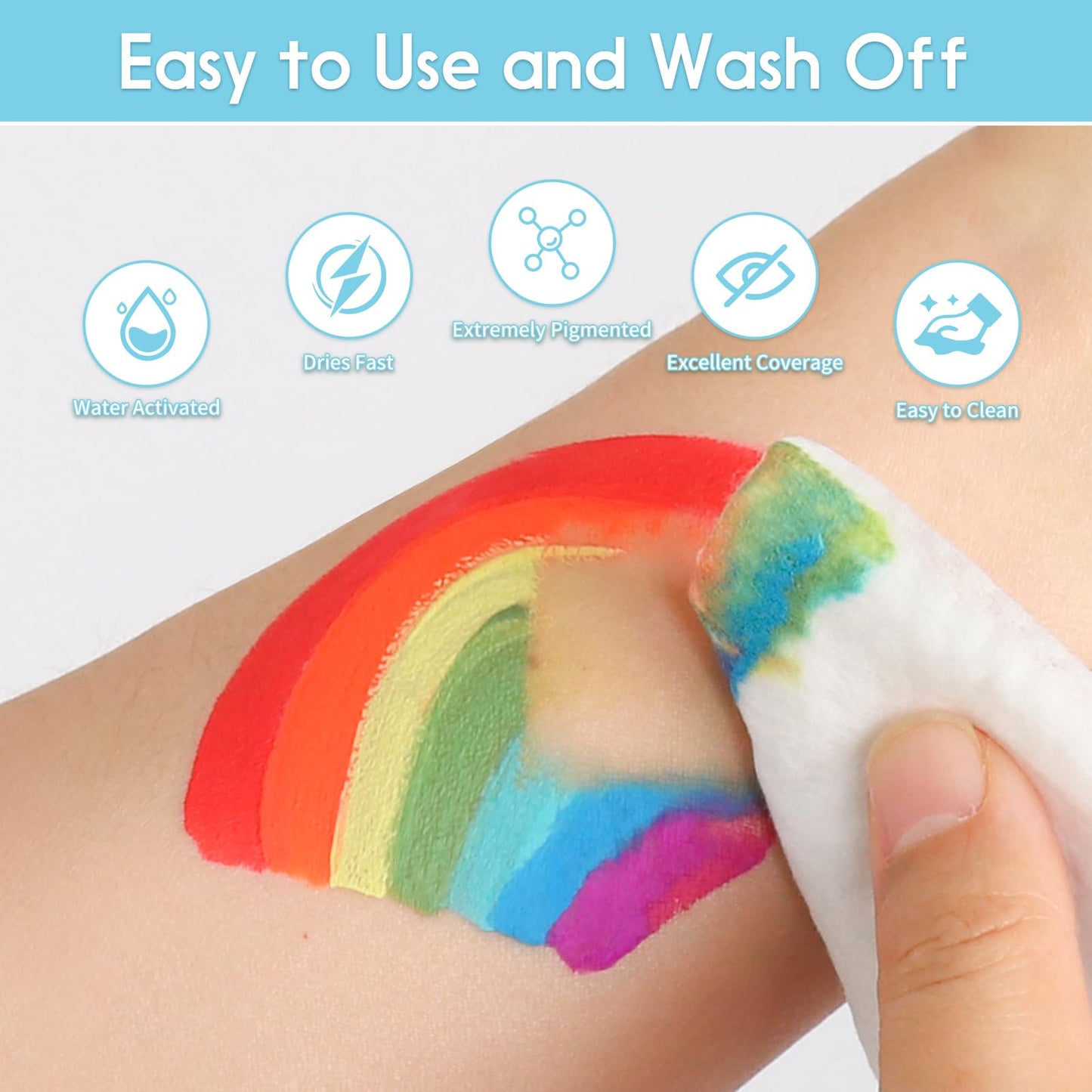 Pintada 42 Color Face Painting Kit for Kids - Non Toxic Water Activated Face Paint Palette With Stencils, Brush, Gems. For Carnival, Halloween, Costume Makeup and Any Creative Activity with Kids
