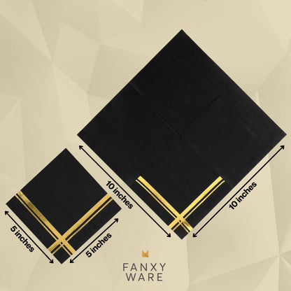 Fanxyware Gold on Black Cocktail Napkins - 100 Pack, 5" x 5", 3-Ply Paper - Style Name: Blissful Crossing