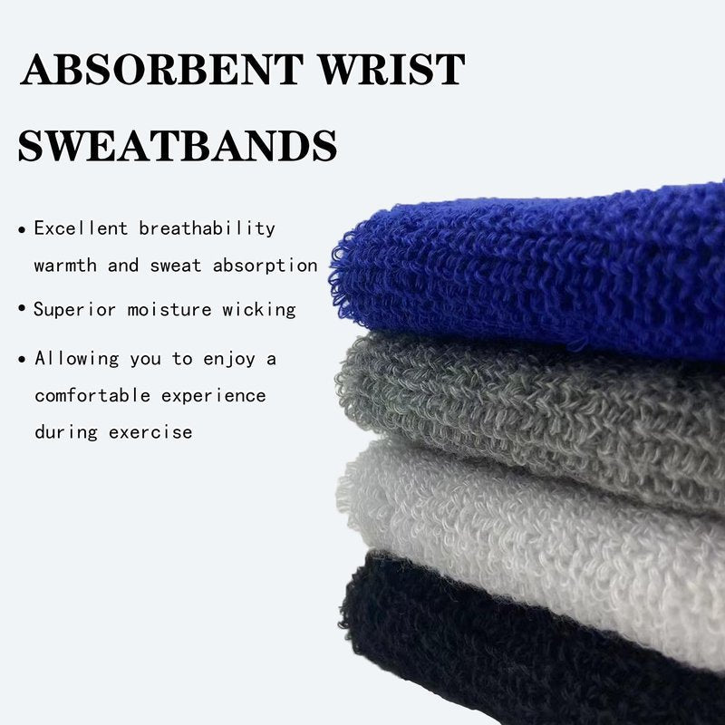 IMAGERIO 8 Pack Wrist Sweatbands Tennis Wrist Bands Absorbent Sweat Band for Men and Women, Breathable Cotton Sweatbands for Working Out, Football, Basketball, Running Athletic Sports