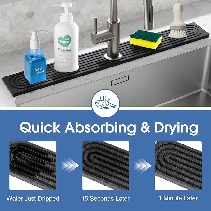 Stone Faucet Mat for Kitchen Sink, Large Fast Drying Stone Faucet Mat for