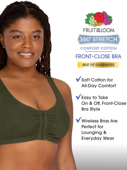 Fruit of the Loom Women's Front Close Builtup Sports Bra, Desert Dusk/Olive Night/Black, 44