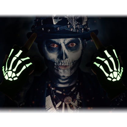 Tatuo 3 Pairs Skeleton Fingerless Glove Glow in the Dark Glove for Kid Adult Halloween(Medium)
