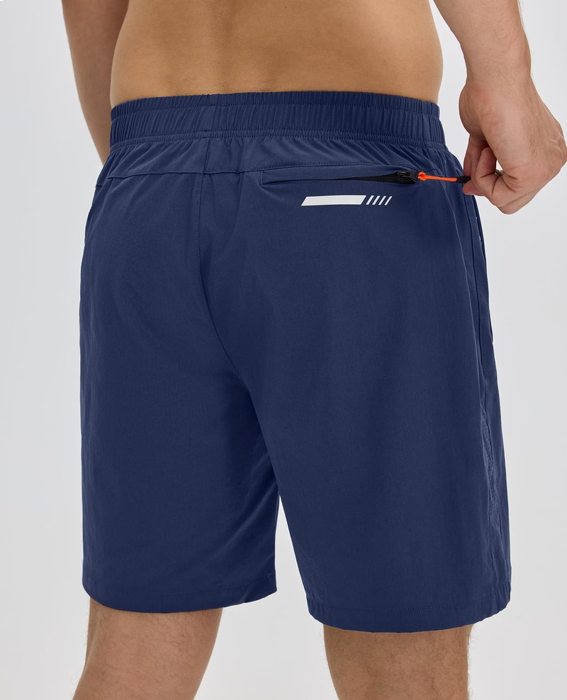 FOGFIRE Men's Athletic Running Shorts with Zipper Pockets Quick Dry Drawstring 7" Gym Shorts for Basketball Workout Jogging-Navy