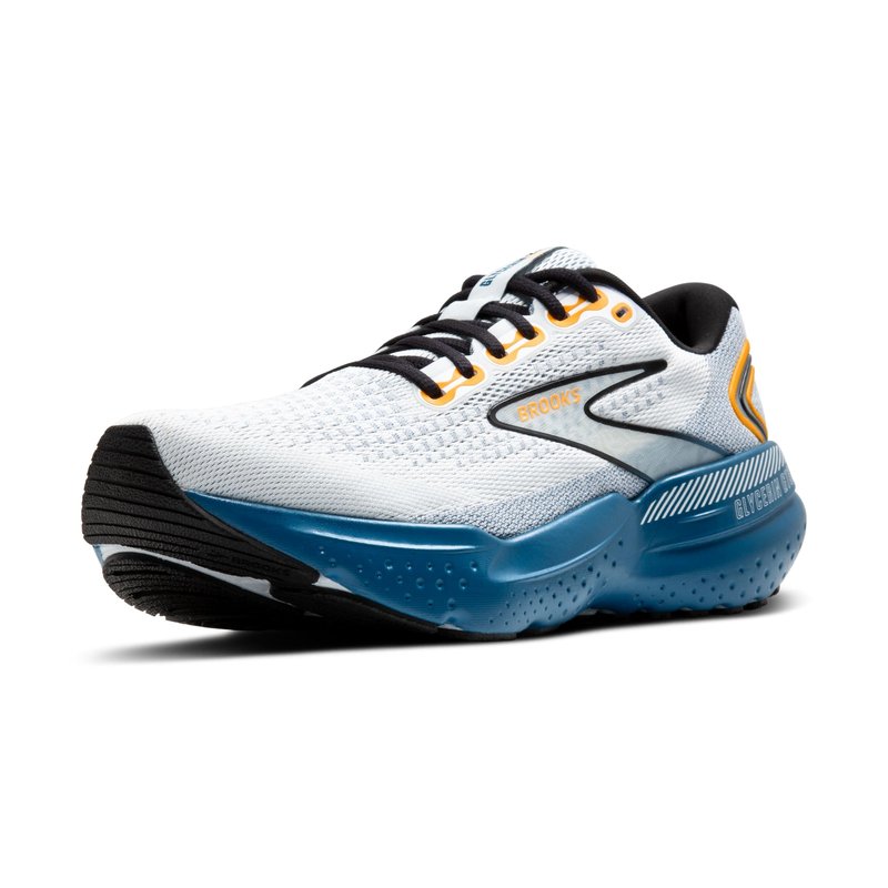 Brooks Men's Glycerin GTS 21 Supportive Running Shoe - White/Sapphire/Orange - 8 Medium