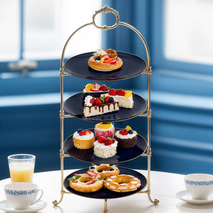 bUCLA 150PCS Blue and Gold Plastic Plates - 25 Guests Navy Blue Plastic Dinnerware Disposable for Party - Include 25 Dinner/Dessert Plates, 25 Knives, 25 Forks, 25 Spoons, 25 Cups