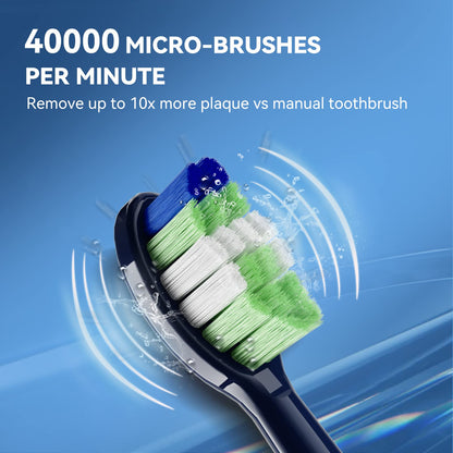 JTF Electric Toothbrushes for Adults, Portable Sonic Toothbrush with 6 Brush Heads & 5 Cleaning Modes, 40000 Vpm & Ipx7 Sonicare Rechargeable Toothbrush with Travel Case & 2 Mins Smart Timer,Navy Blue