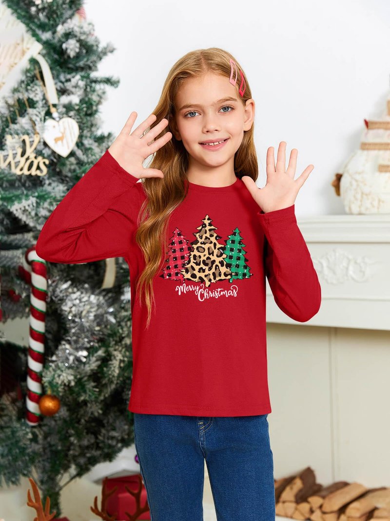 Haloumoning Girls Long Sleeve T Shirts Kids Fall Tops Crewneck Basic Tees 5-14Y