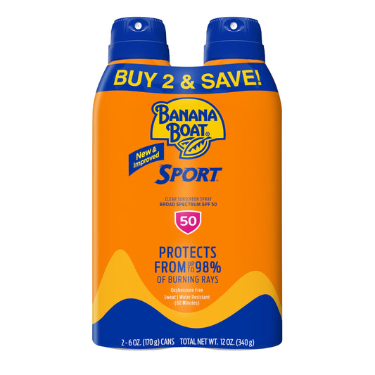Banana Boat Sport Ultra SPF 50 Sunscreen Spray | Banana Boat Sunscreen Spray SPF 50, Water Resistant, Oxybenzone-Free, Sunblock, 6oz each Twin Pack