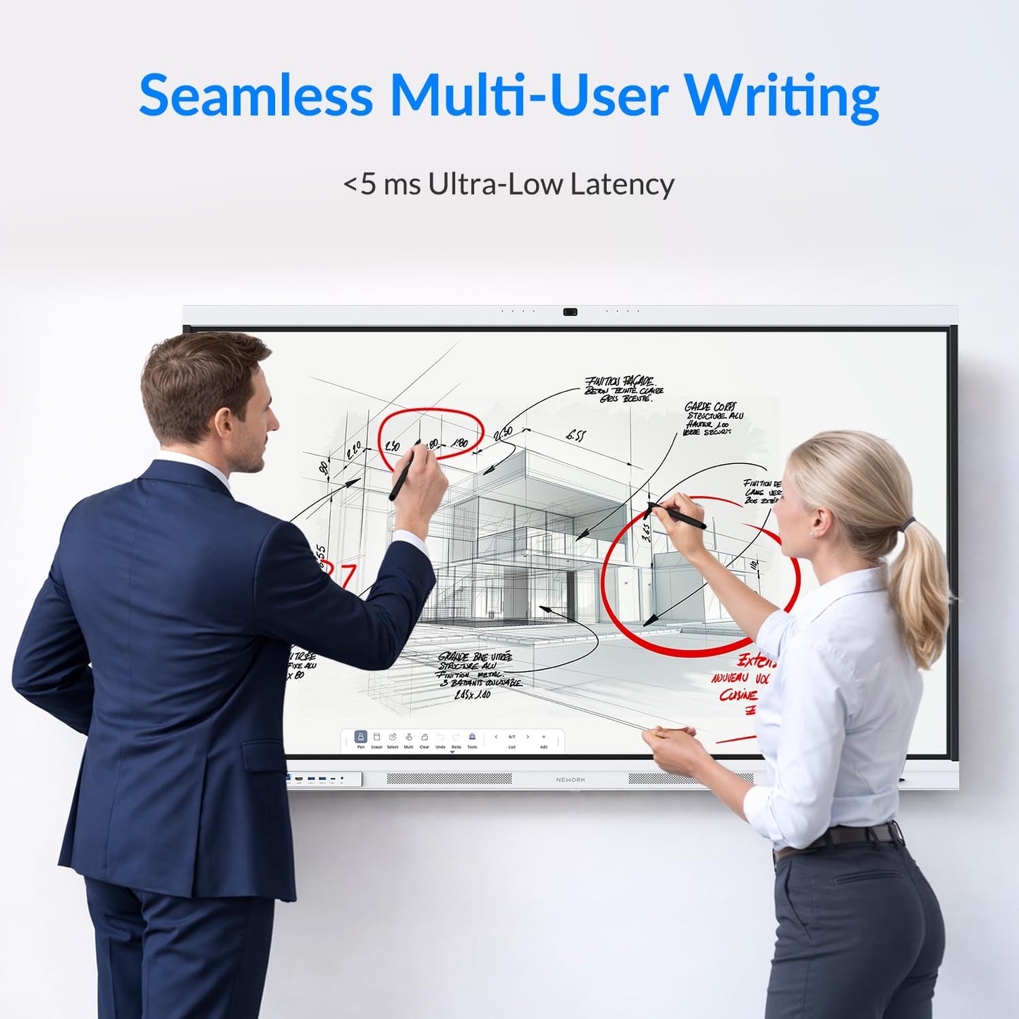 NEWORK Smart Board, 65" All-in-One Interactive Whiteboard, Google EDLA Certified, 48MP CMOS Sensor 4K UHD Camera, 8 AI Noise-Canceling Mics, for Professional Business Meetings and Classroom