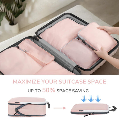 CherryNow Compression Packing Cubes, 7 Set Packing Cubes for Travel Women, Travel Essentials for Suitcase, Luggage Organizer Bags, Pink