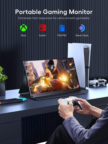 UPERFECT Portable Monitor 18.5 Inch 120Hz, Portable Gaming Monitor 1080p FHD 100% sRGB Matte Screen, IPS HDR FreeSync Speaker HDMI USB C Monitor, VESA & Smart Cover