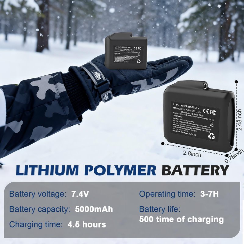 Hczykya 7.4V 5000mAh Lithium Polymer Batteries - 2pcs Rechargeable Li-Polymer Batteries for Heated Gloves Socks Hats Jacks. Support 3.5mm Female DC Jack, Suitable for Skiing, Hunting, Hiking
