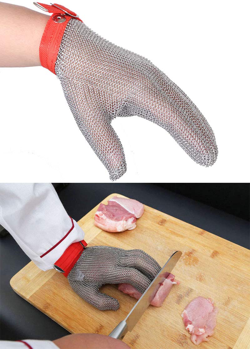 ThreeH Steel Mesh Gloves 304L Chainmail Cutting Gloves for Kitchen,Oyster Shucking,Meat Cutting and Wood Carving GL08 L(One Piece)