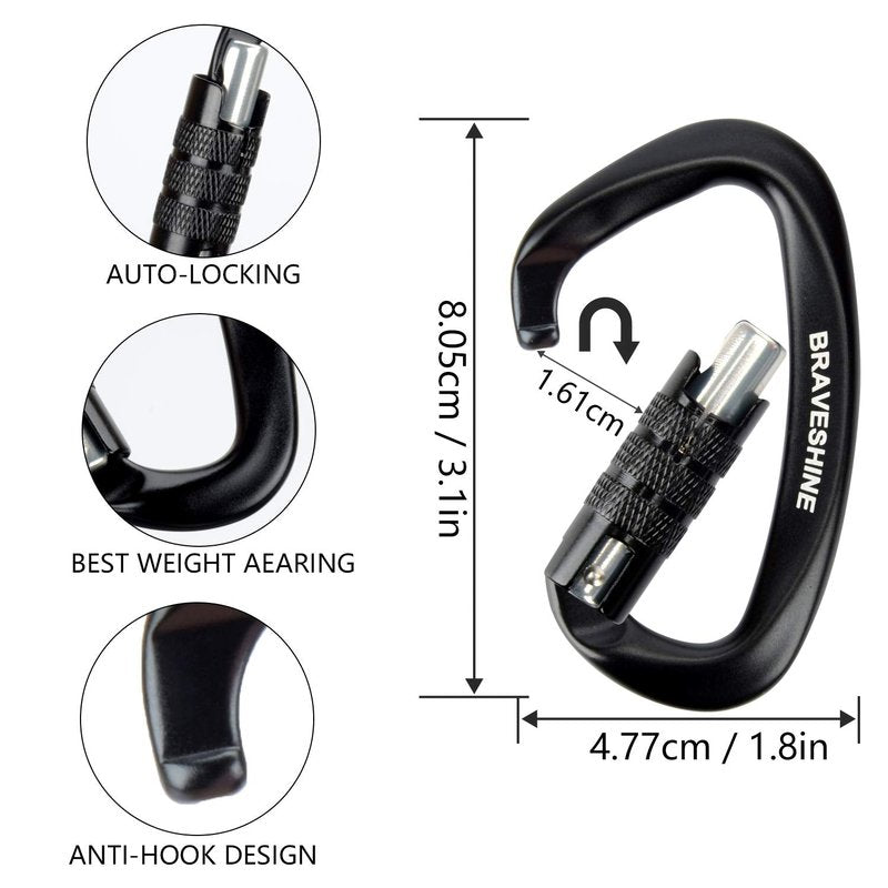 Aluminum Locking Carabiners D Shape Buckle Hooks for Hammocks or Dog Leash Use