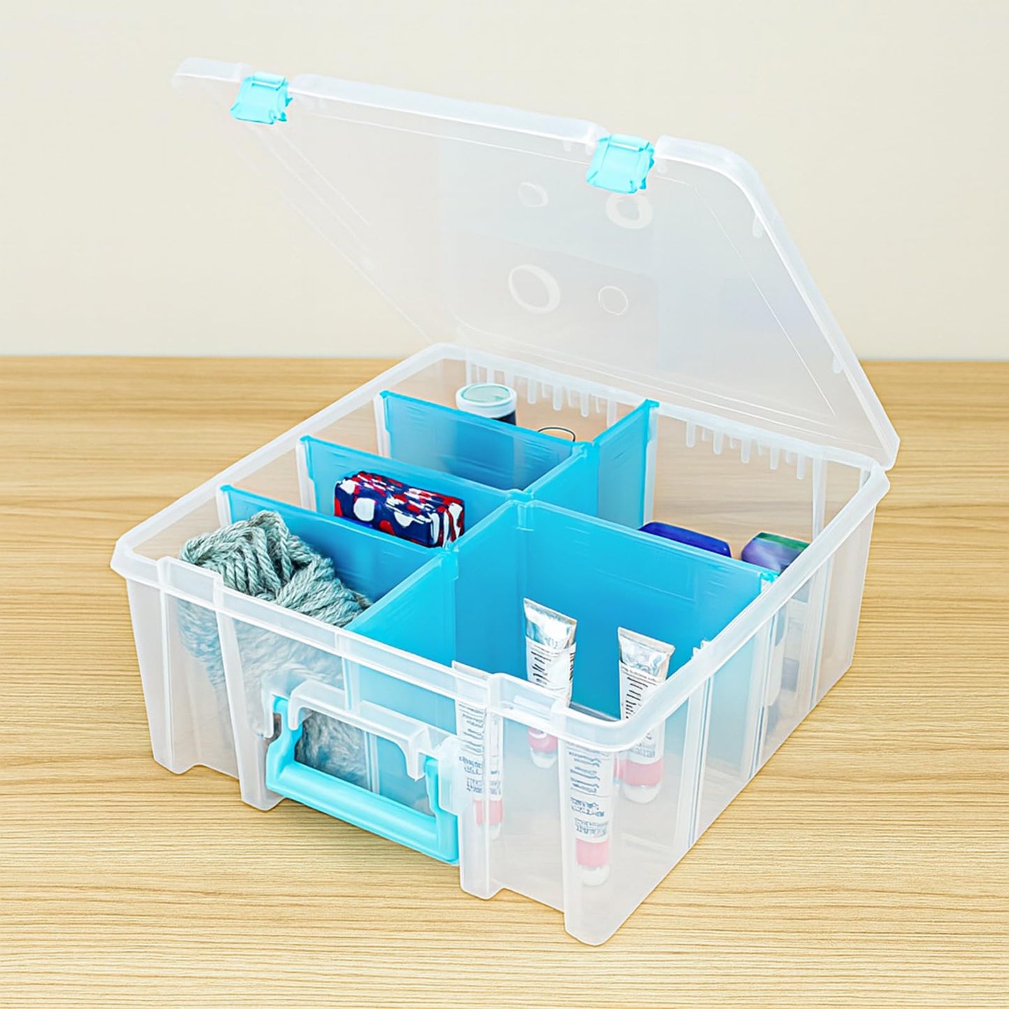 ArtBin Super Satchel Double Deep, Dividers, 6990RH, Polypropylene Plastic, Clear & Aqua