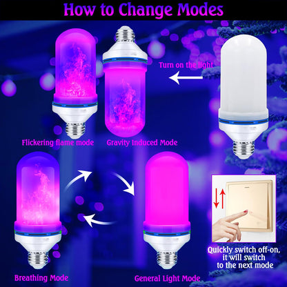 Upgraded LED Purple Flame Light Bulbs, 4-Mode Flickering Light Bulbs with Gravity Sensor, E26 Fire Light Bulb for Porch Party Patio Home Halloween Christmas Indoor Outdoor (Purple, 2)