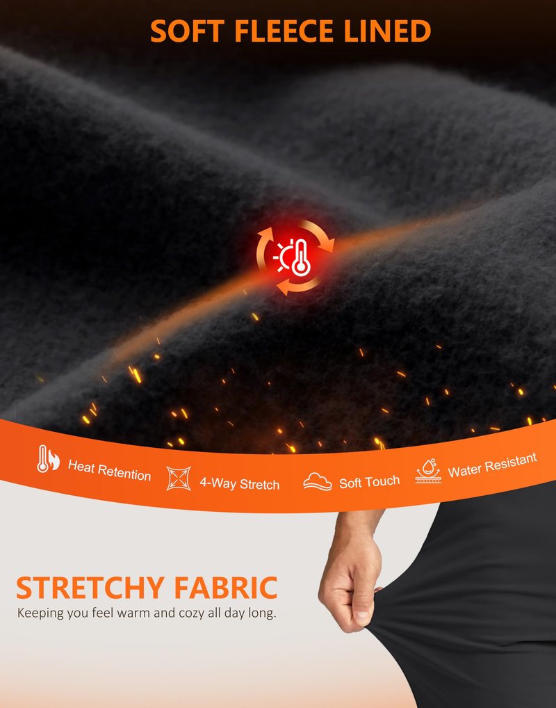 Soothfeel Mens Fleece Lined Golf Joggers with Pockets Slim Fit Stretch Sweatpants Dress Work Travel Warm Winter Pants for Men Black L