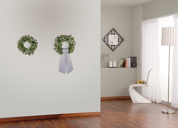 Spring Wreaths for Front Door 18" Eucalyptus Wreath and 56" x 4.5" Sash Decor Green Leaves Decorations Outside